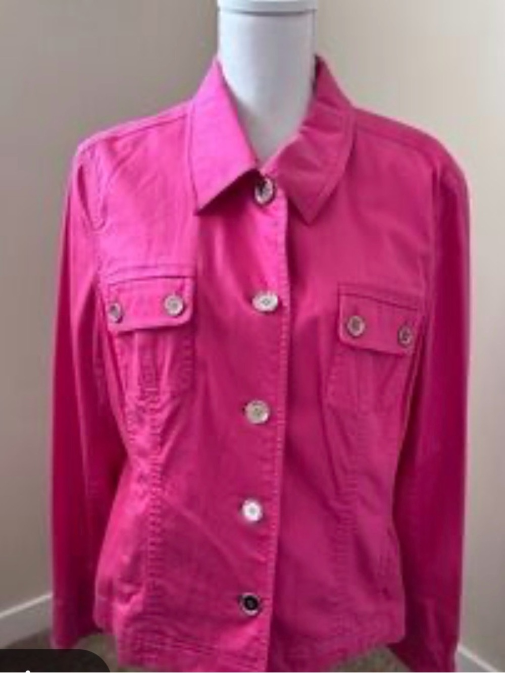 Jones New York Hot Pink Button-Front Jean Jacket